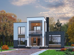 Проекты домов Альфаплан - «Футура» - современный двухэтажный дом с плоской кровлей - превью основного изображения