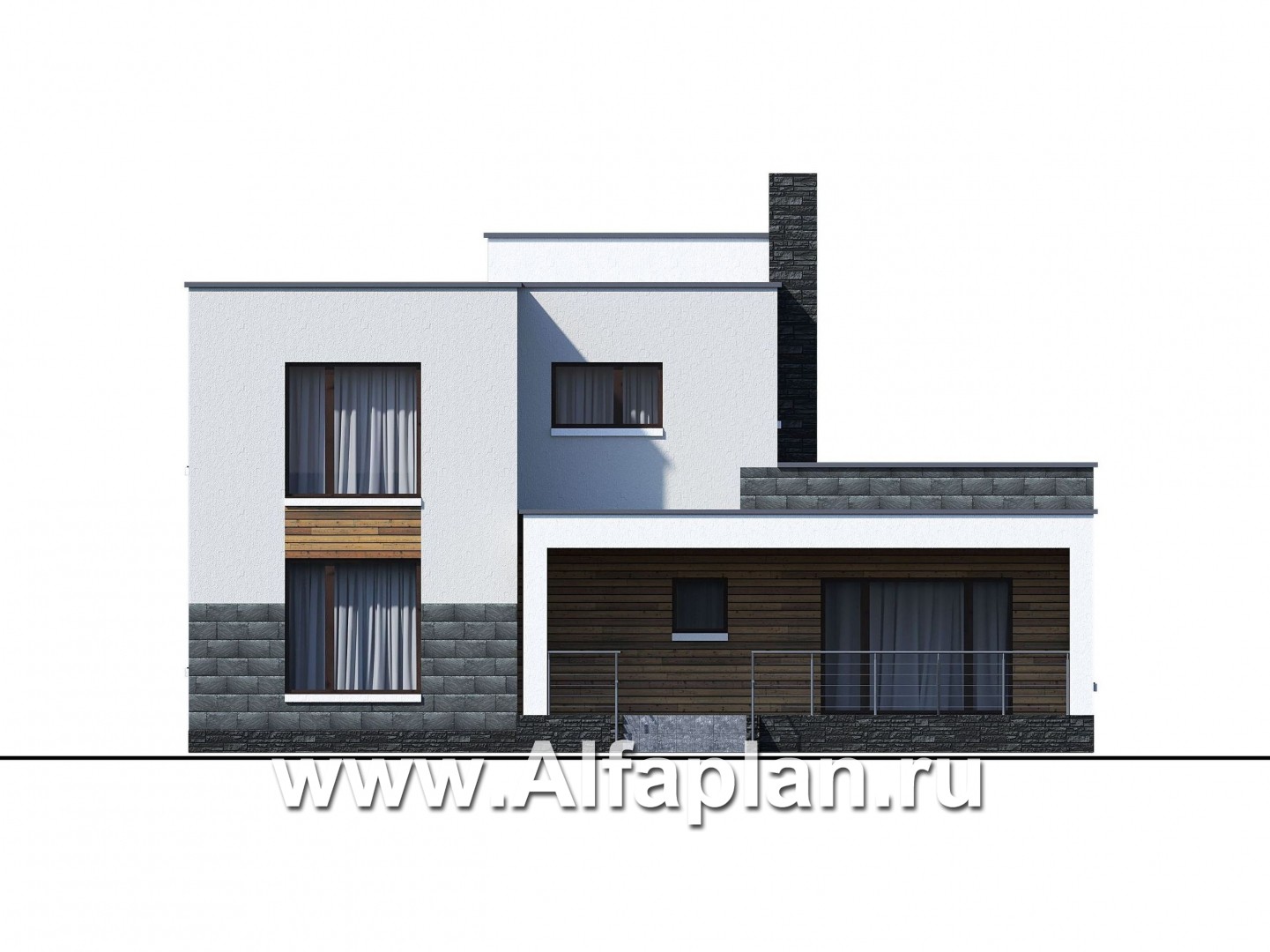 Проекты домов Альфаплан - «Футура» - современный двухэтажный дом с плоской кровлей - изображение фасада №3