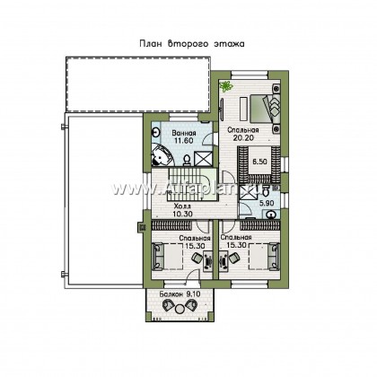 Проекты домов Альфаплан - «Футура» - современный двухэтажный дом с плоской кровлей - превью плана проекта №2