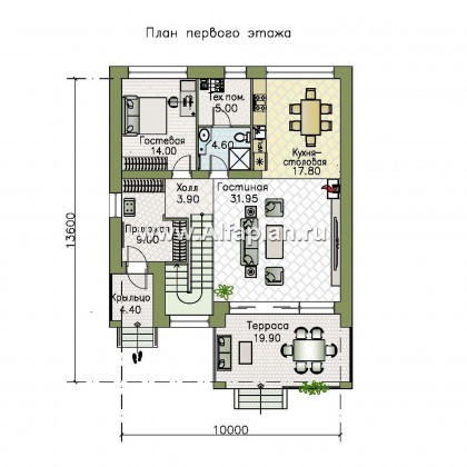Проекты домов Альфаплан - «Эрго» - проект двухэтажного дома с плоской кровлей 10х10м - превью плана проекта №1