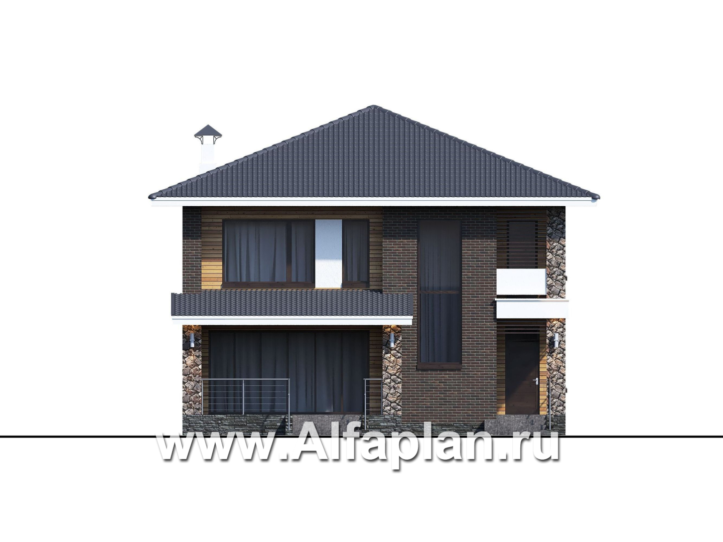 Проекты домов Альфаплан - «Эрго» - проект компактного дома 10х10м с удобной планировкой - изображение фасада №1