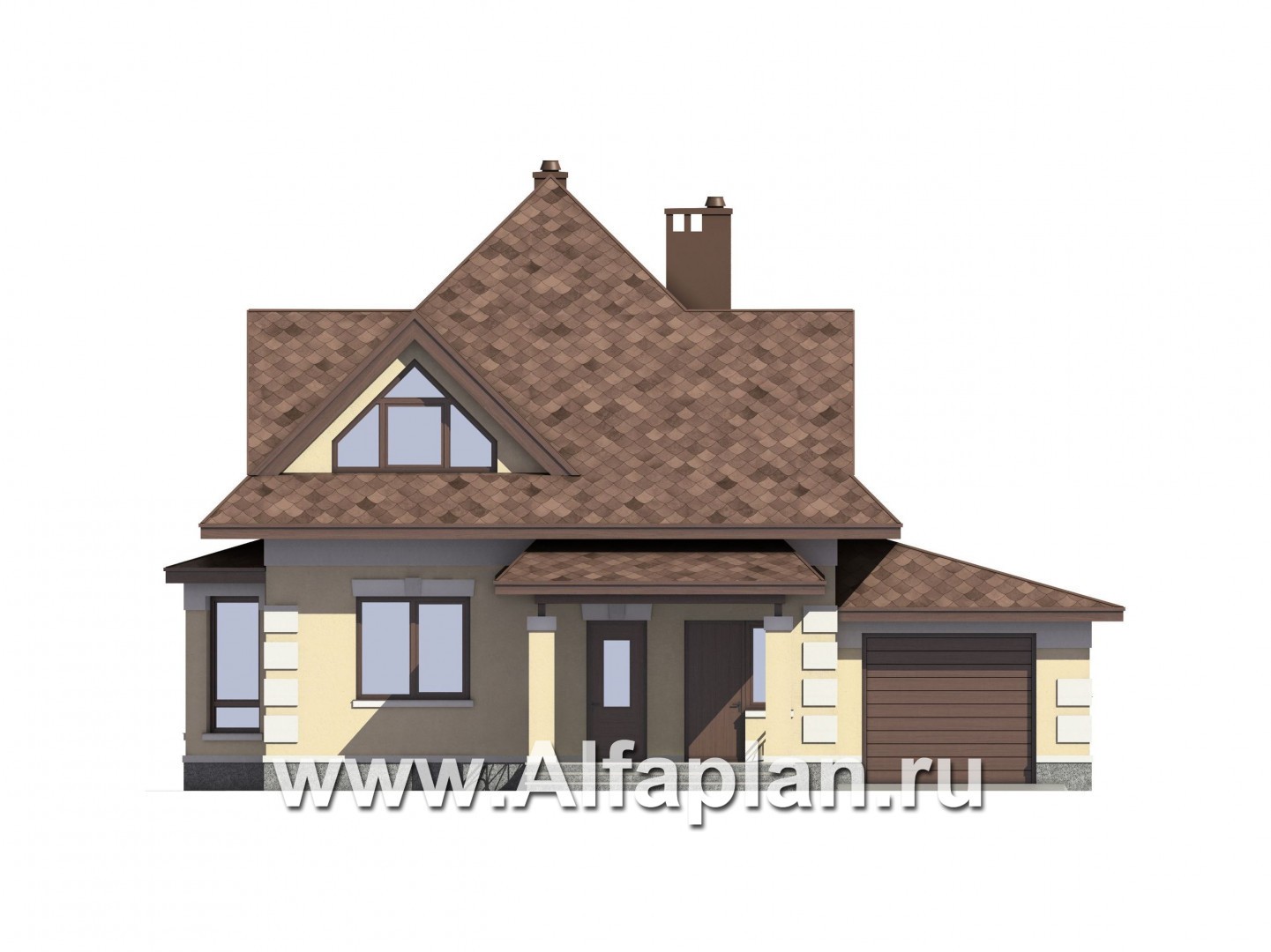 Проекты домов Альфаплан - Проект экономичного дома с гаражом - изображение фасада №1
