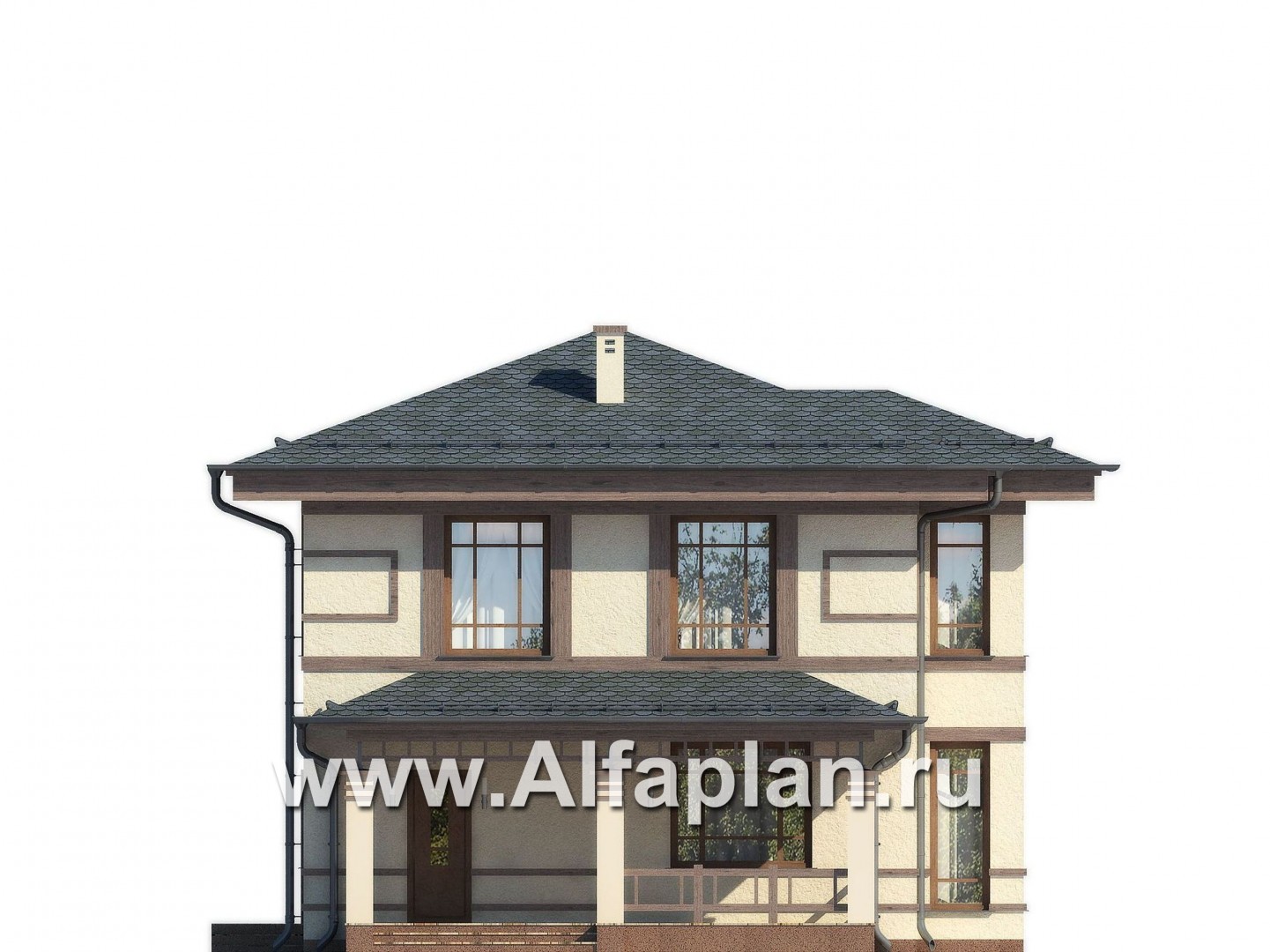 Проекты домов Альфаплан - Проект двухэтажного дома в восточном стиле - изображение фасада №1