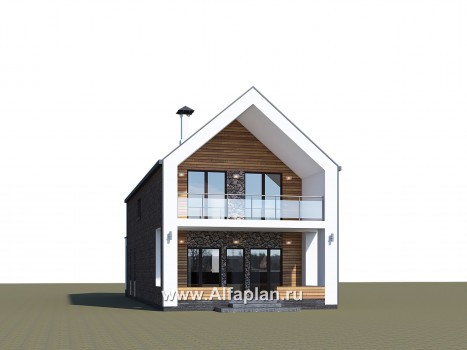 «Барн» - проект дома с мансардой, современный стиль барнхаус, с террасой и балконом - превью дополнительного изображения №2