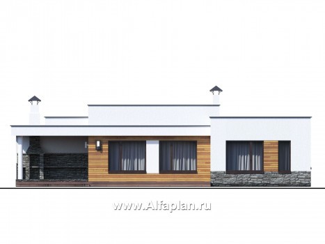 Проекты домов Альфаплан - «Мадейра» - стильный одноэтажный дом с плоской кровлей - превью фасада №3