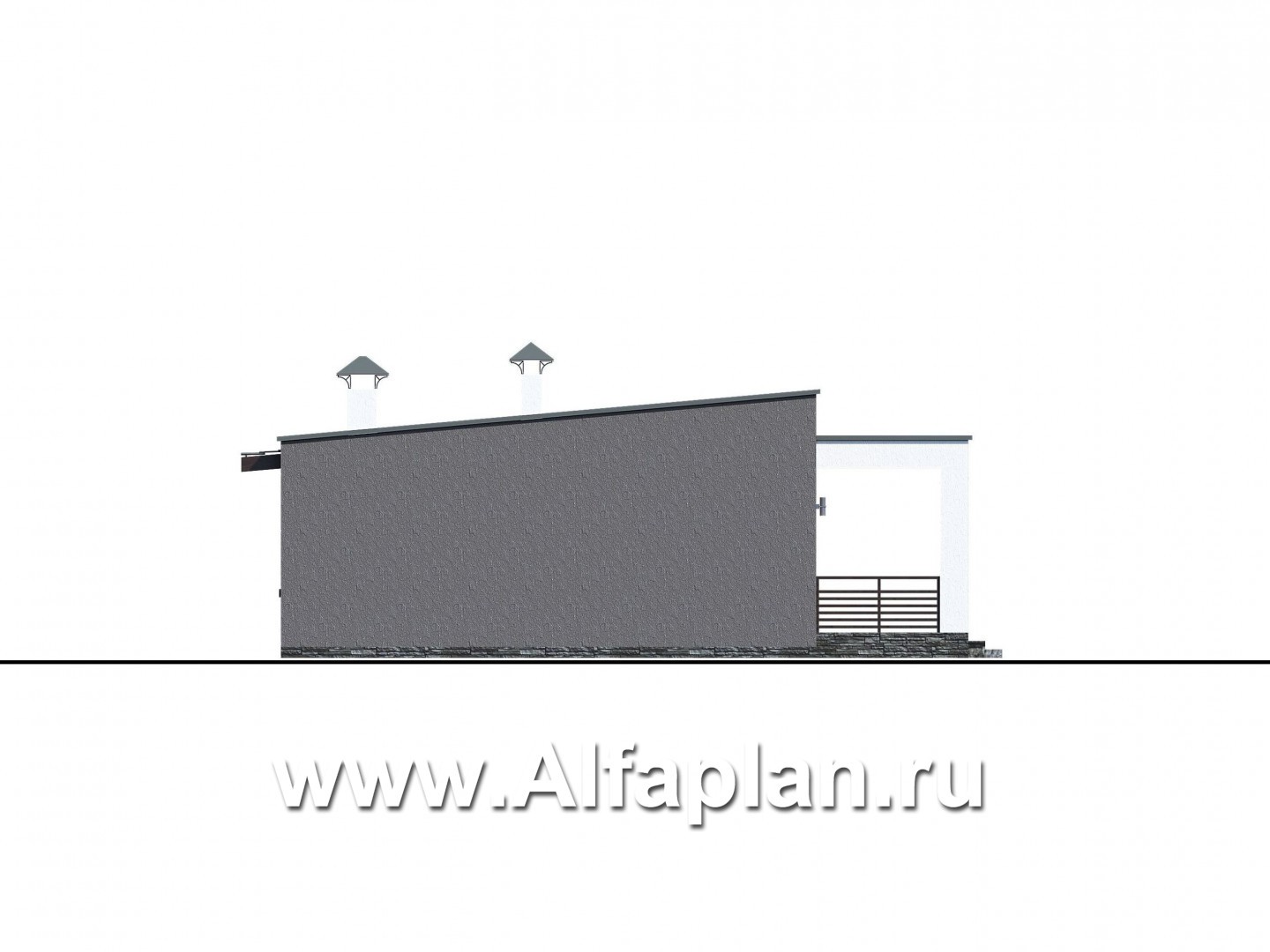 Проекты домов Альфаплан - Проект одноэтажного дома с тремя спальнями - изображение фасада №2