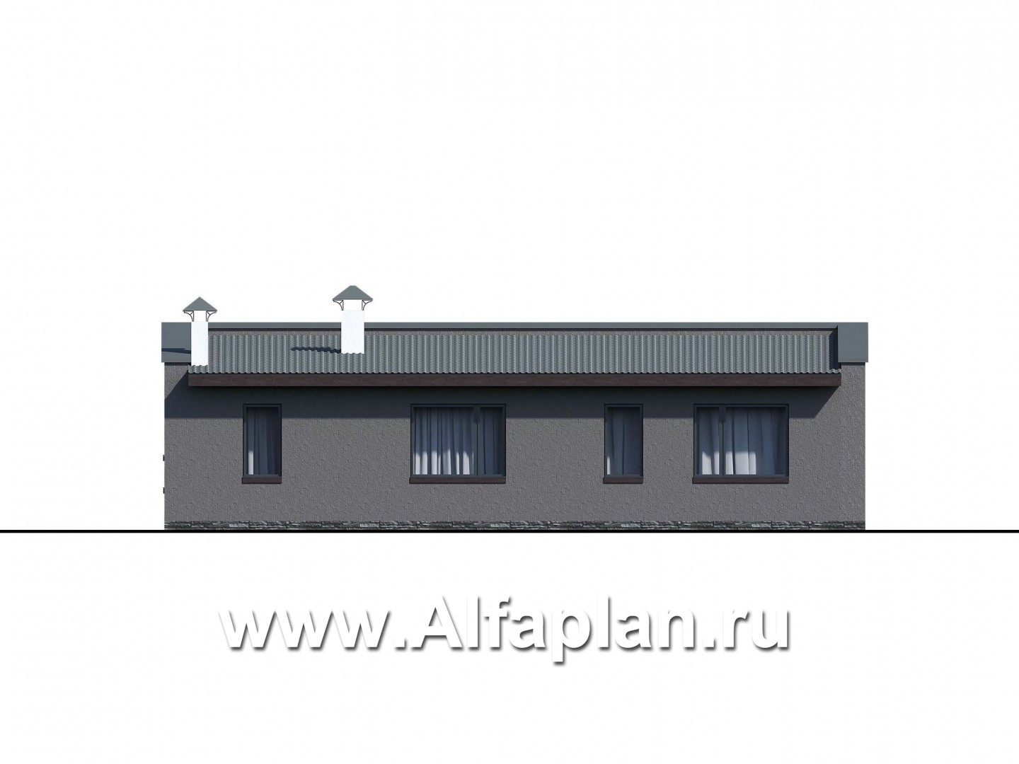 Проекты домов Альфаплан - Проект одноэтажного дома с тремя спальнями - изображение фасада №3