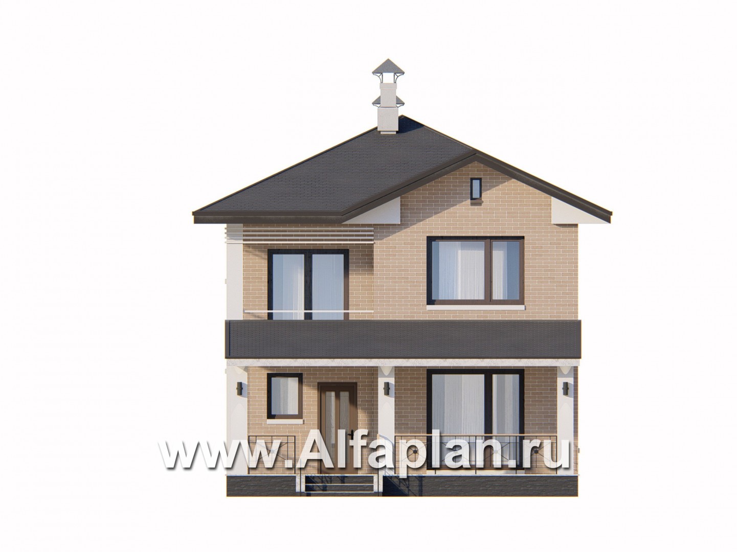Проекты домов Альфаплан - «Серебро» - проект дома для небольшой семьи, вход с южных направлений - изображение фасада №1