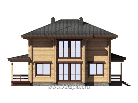 Проект двухэтажного дома из клееного бруса, планировка с гостевой на 1 эт, с террасой - превью фасада дома