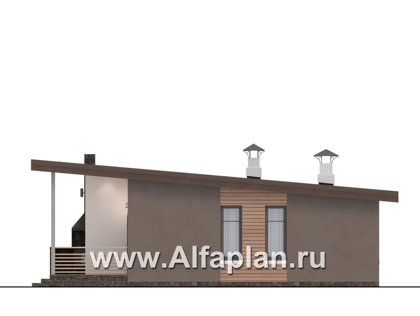 Проекты домов Альфаплан - "Талисман" - проект одноэтажного дома с односкатной кровлей - изображение фасада №2