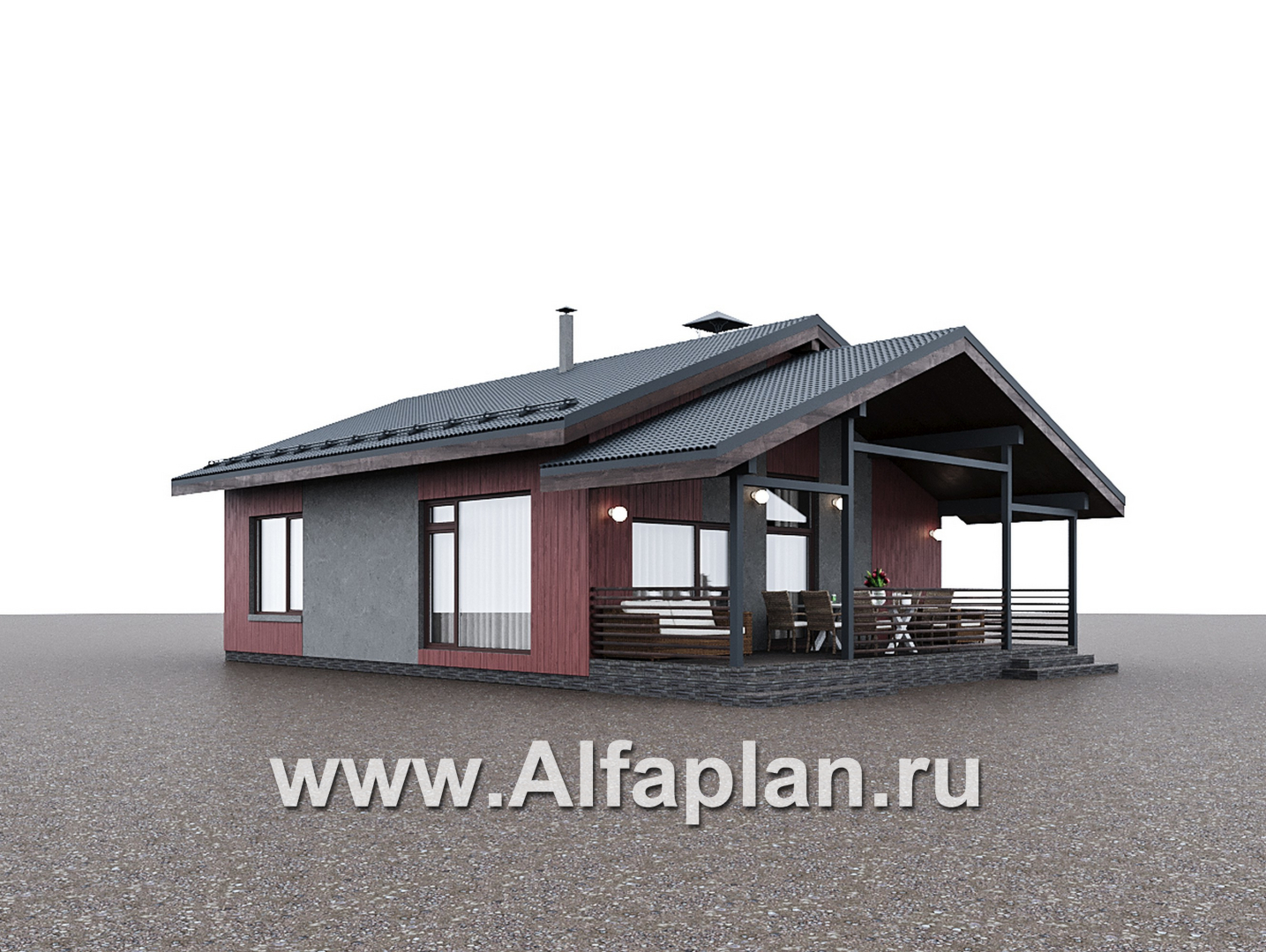 Проекты домов Альфаплан - "Литен" - проект маленького одноэтажного дома с комфортной планировкой, с террасой - дополнительное изображение №3