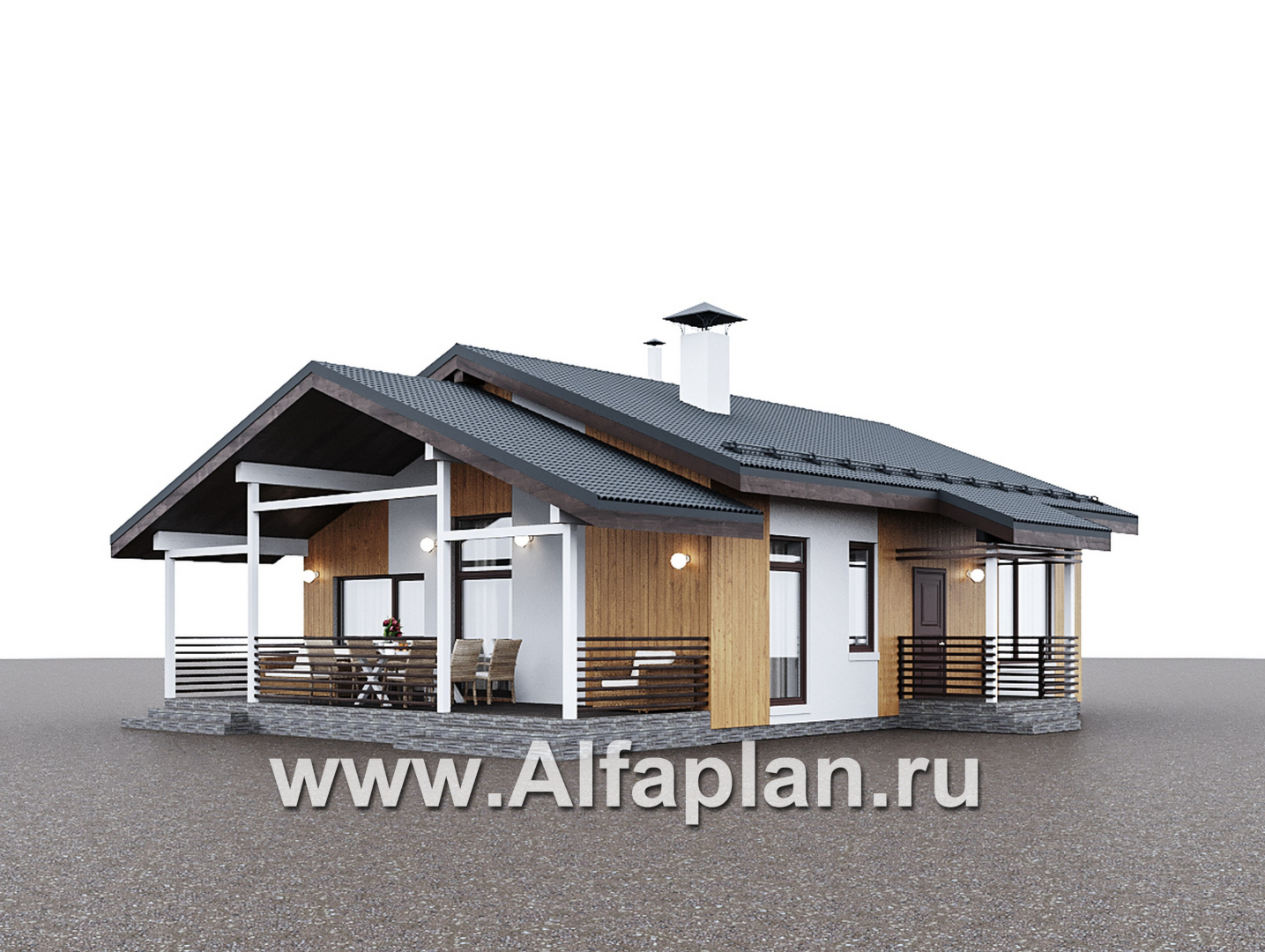 Проекты домов Альфаплан - "Литен" - проект маленького одноэтажного дома с комфортной планировкой, с террасой - дополнительное изображение №4