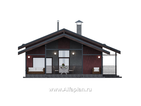 Проекты домов Альфаплан - "Литен" - проект маленького одноэтажного дома с комфортной планировкой, с террасой - превью фасада №3