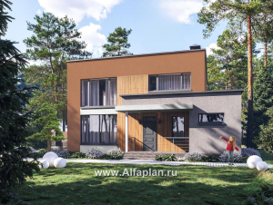 Проекты домов Альфаплан - "Коронадо" - проект дома, 2 этажа, с террасой и плоской крышей, мастер спальня, в стиле хай-тек - превью основного изображения