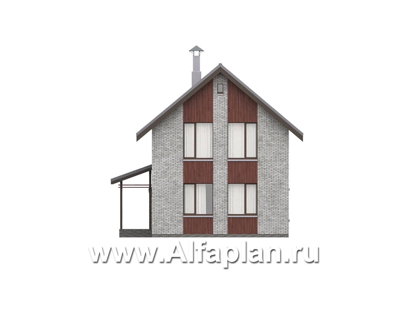 Проекты домов Альфаплан - "Мой путь" - проект дома из кирпича, 2 этажа, с террасой и с 5-ю спальнями - изображение фасада №4