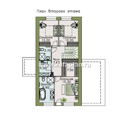 Проекты домов Альфаплан - "Мой путь" - проект дома из газобетона, 2 этажа, с террасой и с 5-ю спальнями - превью плана проекта №3
