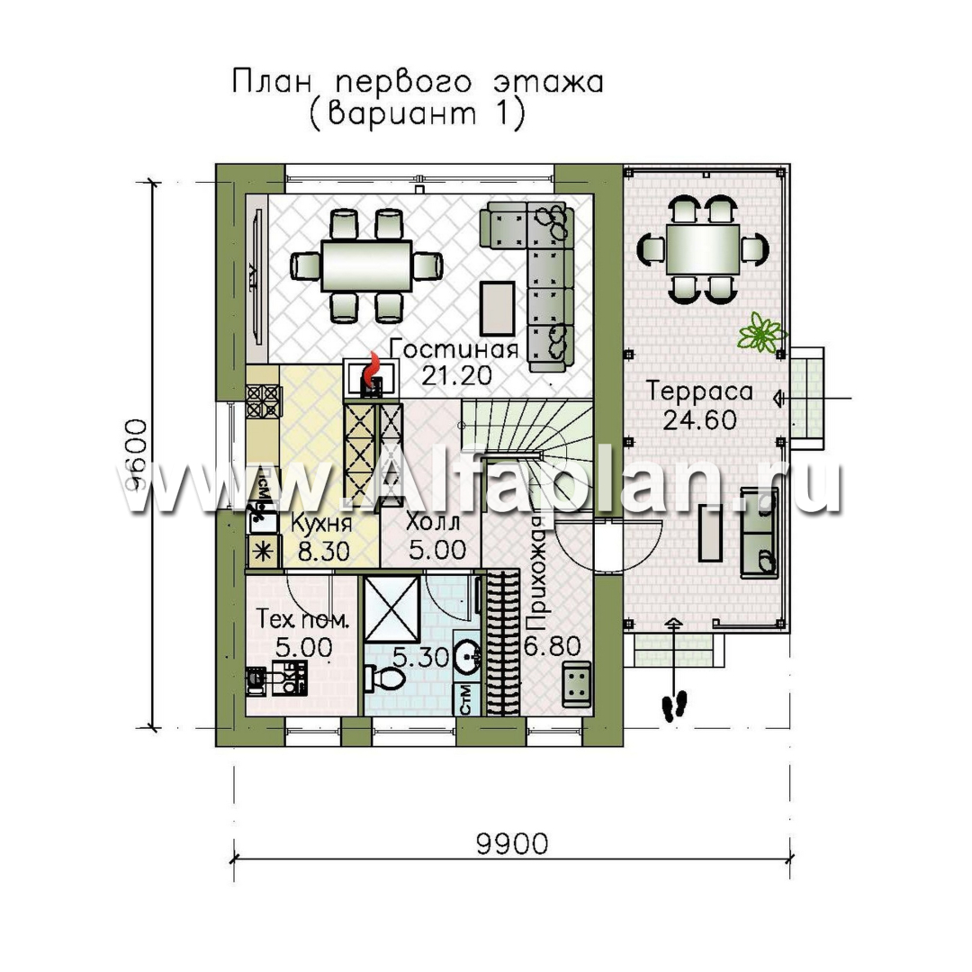 Проекты домов Альфаплан - "Викинг" - проект дома, 2 этажа, с сауной и с террасой сбоку, в скандинавском стиле - изображение плана проекта №1