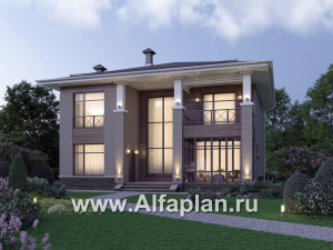 «Римские каникулы» - проект двухэтажного дома, с террасой и с двусветной гостиной, в классическом стиле