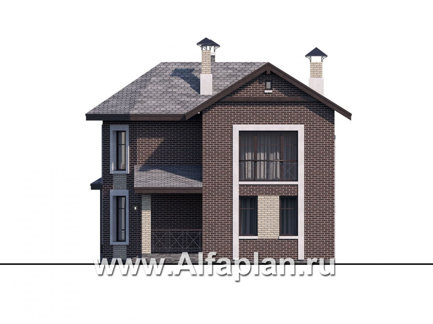 Проекты домов Альфаплан - «Притяжение» - красивый коттедж с эркером и террасой-беседкой - изображение фасада №2