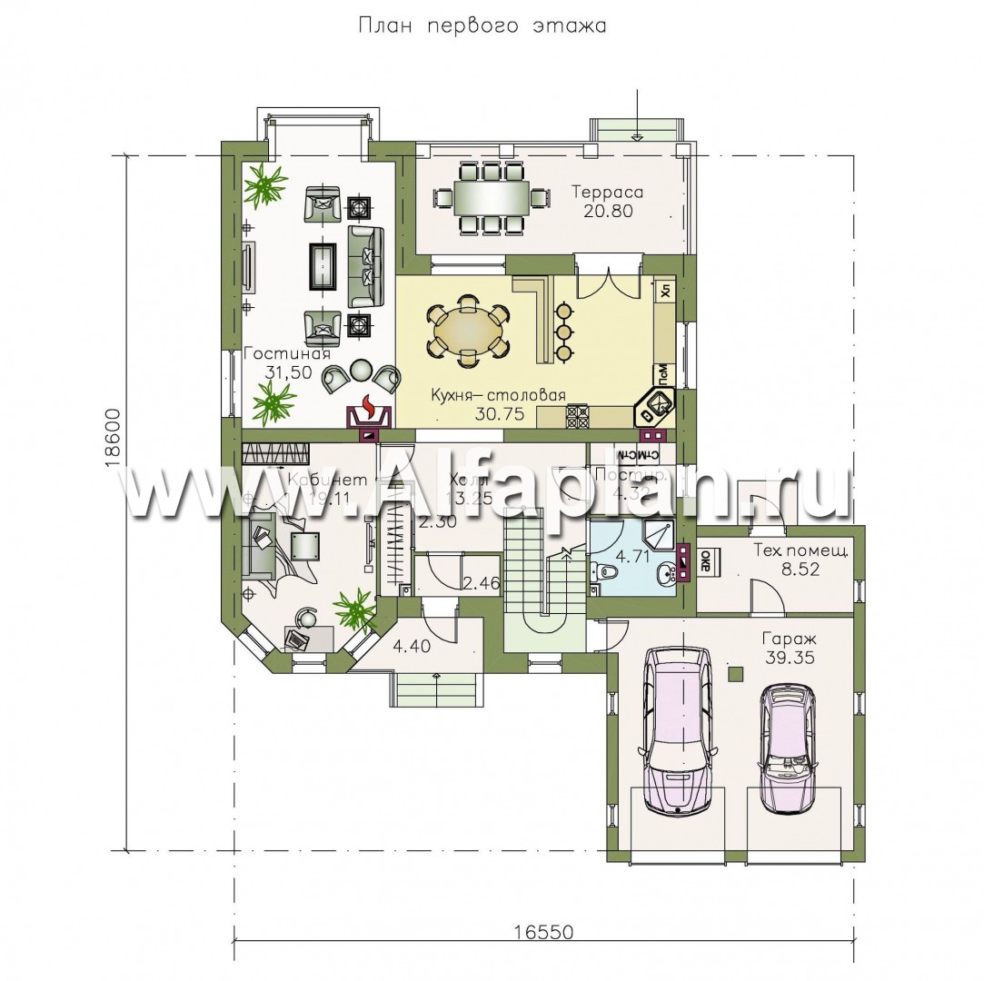 Проекты домов Альфаплан - «Гольфстрим» - современный коттедж с гаражом - план проекта №1