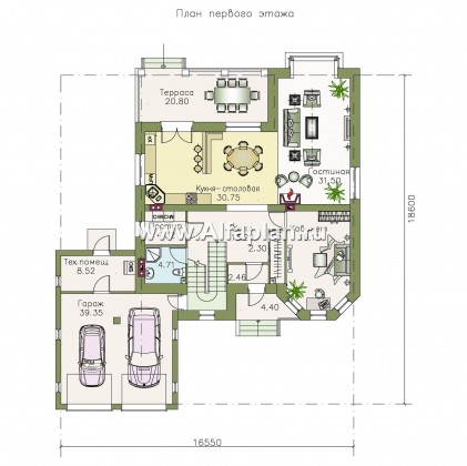 «Гольфстрим» - современный проект двухэтажного дома, с эркером, с гаражом - превью план дома
