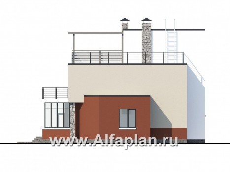 «Земляничная долина» - проект двухэтажного дома с плоской кровлей, эффектная планировка, в стиле хай-тек - превью фасада дома