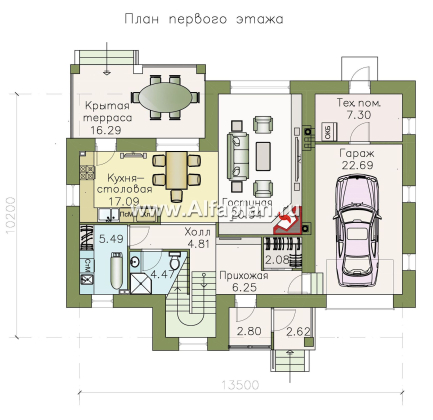 Проекты домов Альфаплан - «Виконт»- двухэтажный дом с гаражом и отличной планировкой - превью плана проекта №1