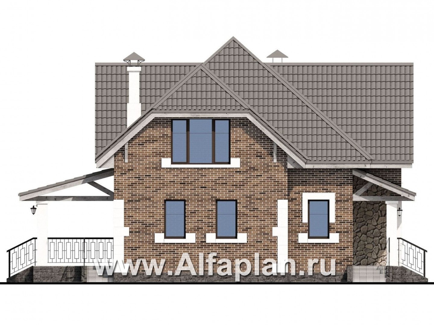 Проекты домов Альфаплан - «Причал» - романтический коттедж из кирпичей с  удобным планом - изображение фасада №3