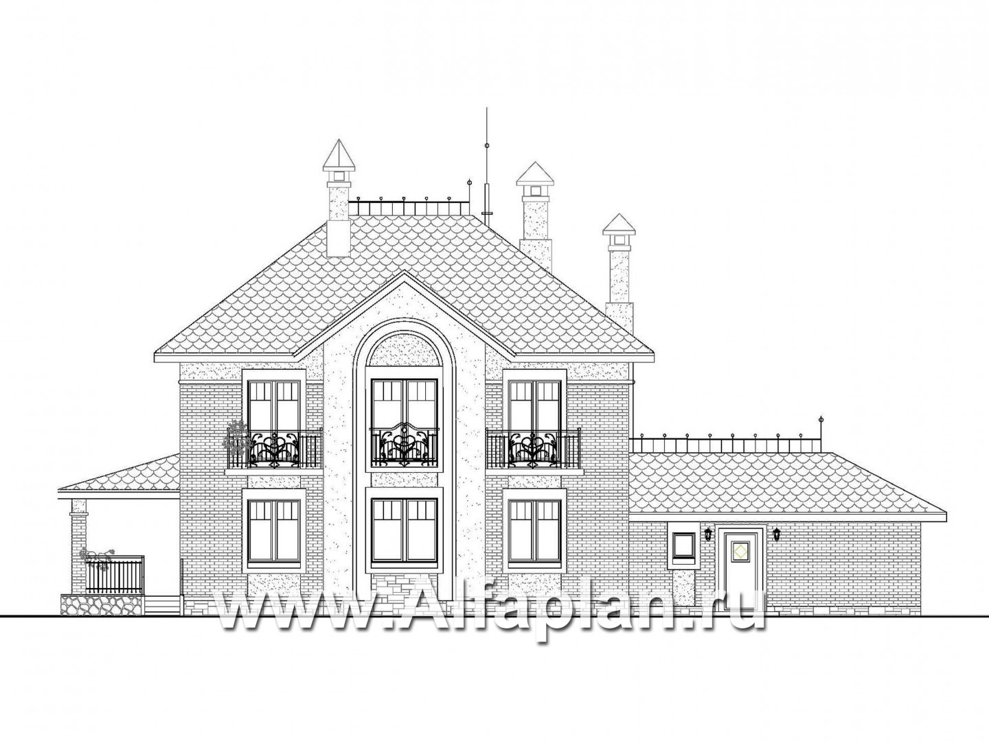 Проекты домов Альфаплан - «Разумовский» - проект коттеджа с мотивами модерна - изображение фасада №2