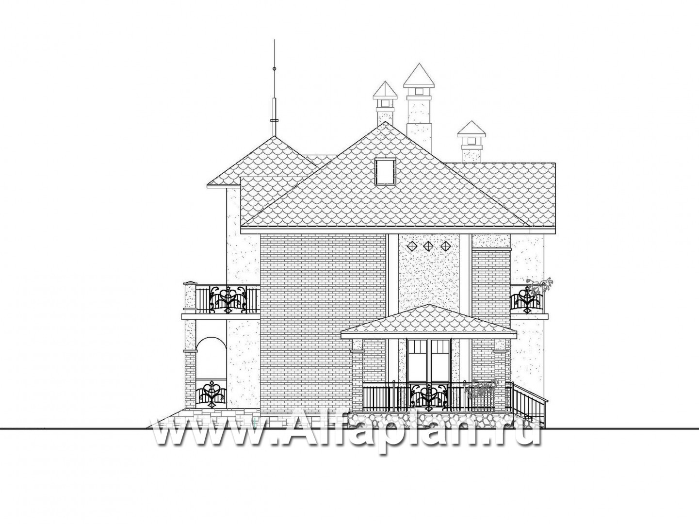 Проекты домов Альфаплан - «Разумовский» - проект коттеджа с мотивами модерна - изображение фасада №3