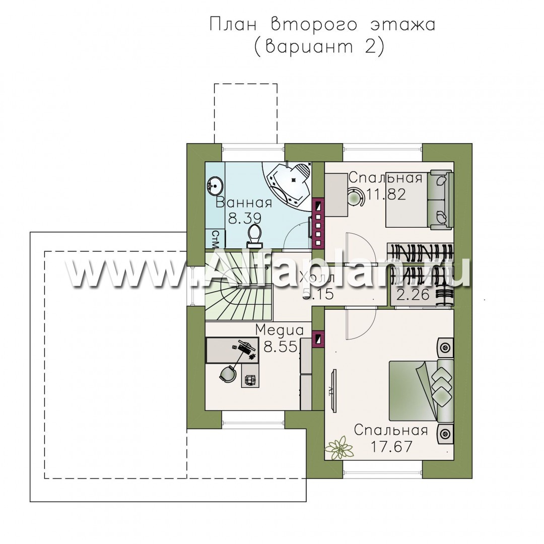 Проекты домов Альфаплан - «Оптима» - стильный небольшой дом с гаражом-навесом - изображение плана проекта №3