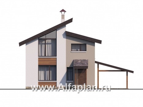 Проекты домов Альфаплан - «Оптима» - стильный небольшой дом с гаражом-навесом - превью фасада №4