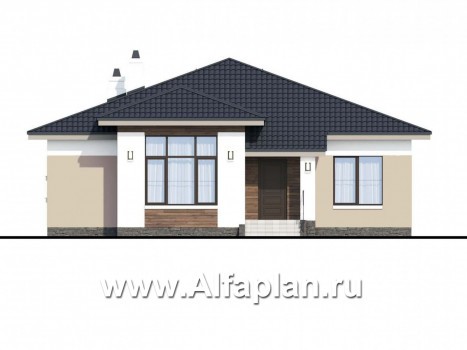 Проекты домов Альфаплан - «Княженика» - проект экономичного одноэтажного дома  сауной - превью фасада №1
