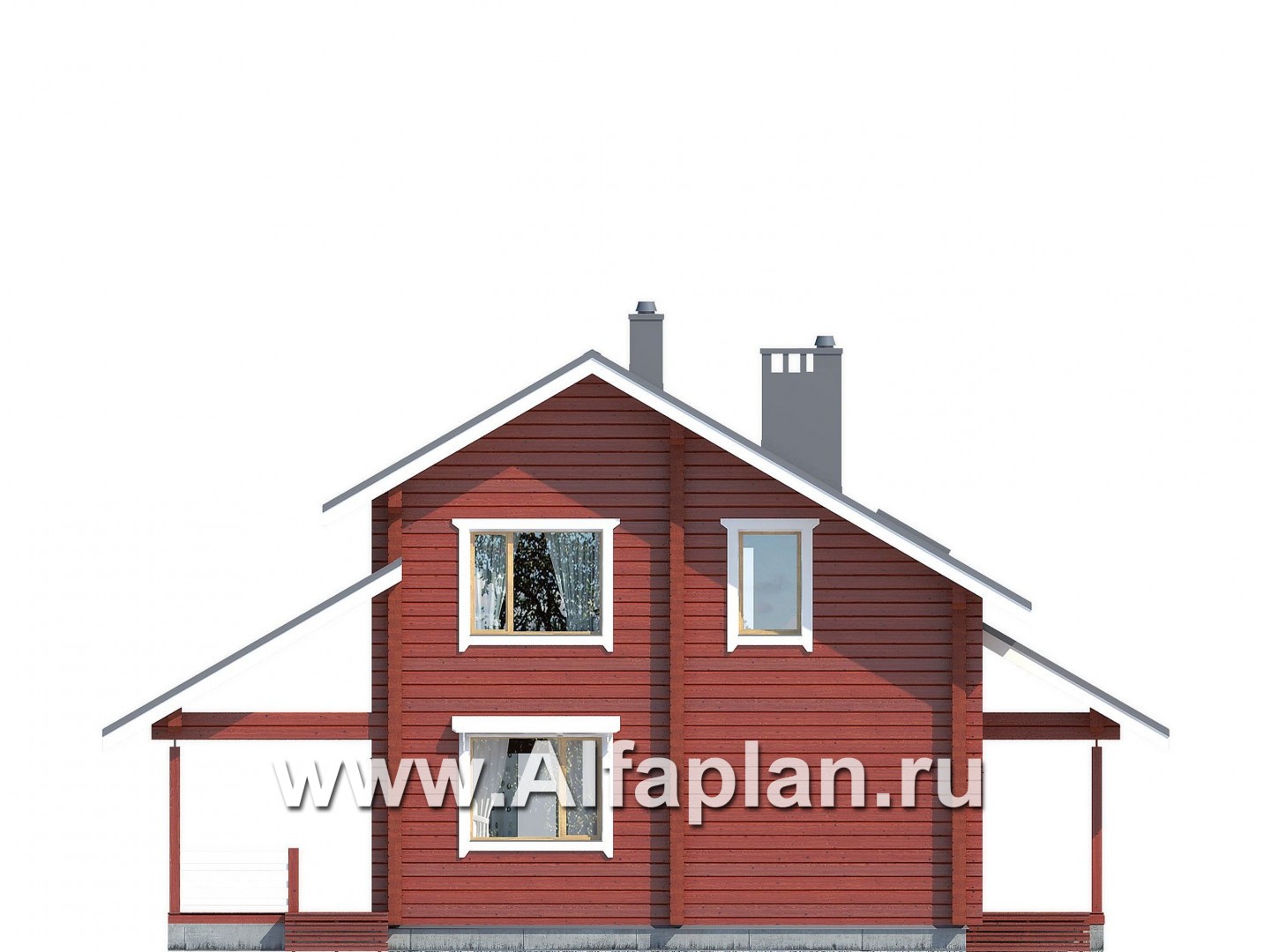 Проект двухэтажного дома из бруса, планировка с кабинетом и с двумя террасами, в современном стиле - фасад дома