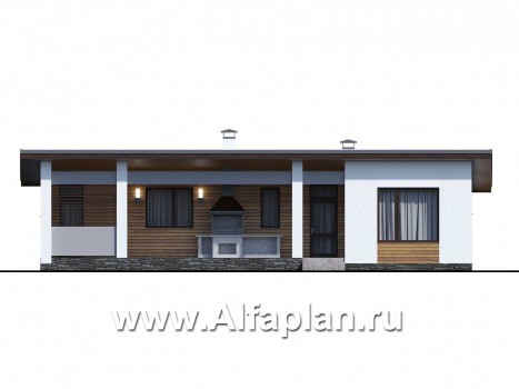 Проекты домов Альфаплан - «Эпсилон» - одноэтажный дом с сауной и джакузи на террасе - превью фасада №1