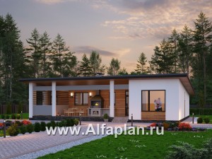 Проекты домов Альфаплан - «Эпсилон» - одноэтажный дом с сауной и джакузи на террасе - превью основного изображения