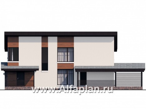 «Писарро» - проект двухэтажного дома для узкого участка, 3 спальни, с террасой, с односкатной кровлей в стиле минимализм - превью фасада дома