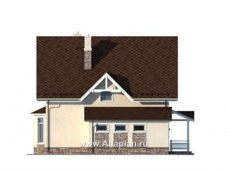 Проект дома из газобетона с мансардой, план с кабинетом на 1 эт, с камином и с эркером, гараж на 1 авто - превью фасада дома