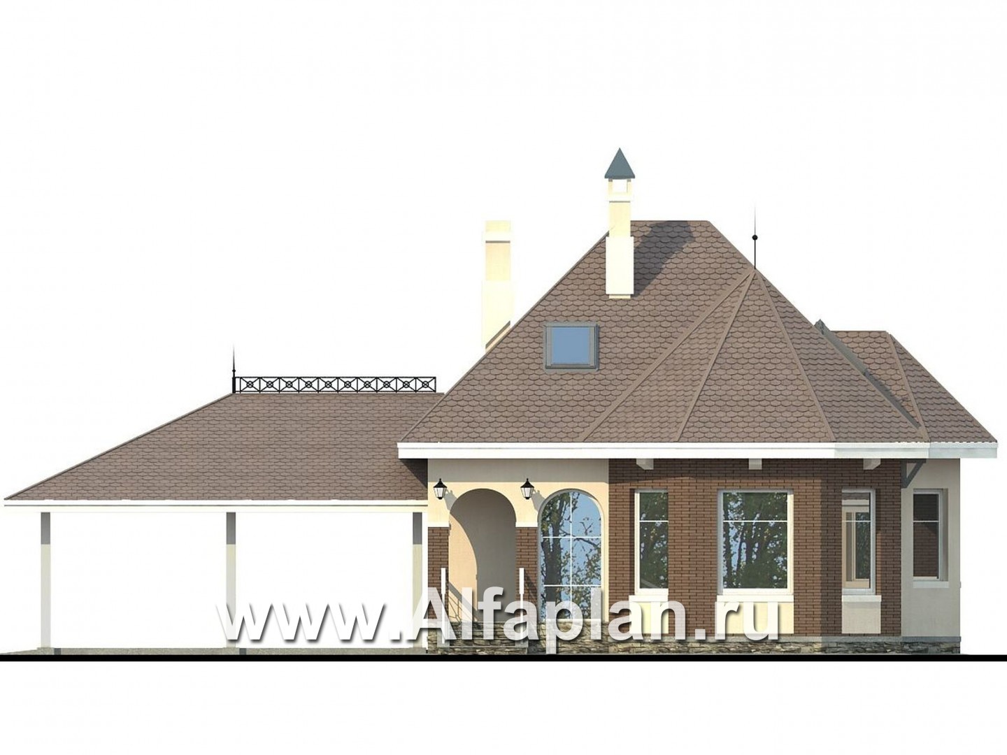 Проекты домов Альфаплан - «Душечка плюс» - компактный дом с навесом для машин - изображение фасада №1