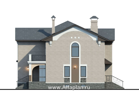 Проекты домов Альфаплан - «Голицын» - коттедж с двусветной гостиной и цоколем - превью фасада №2