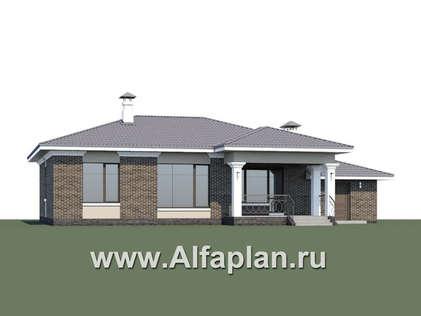 Проекты домов Альфаплан - «Жасмин» - проект одноэтажного дома в классическом стиле, с гаражом - дополнительное изображение №1
