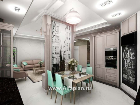 Проекты домов Альфаплан - «Жасмин» - проект одноэтажного дома в классическом стиле, с гаражом - превью дополнительного изображения №5