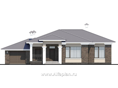 Проекты домов Альфаплан - «Жасмин» - проект одноэтажного дома в классическом стиле, с гаражом - превью фасада №1