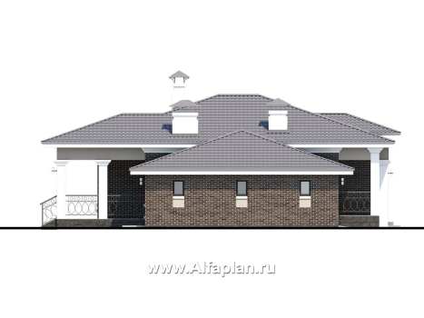 Проекты домов Альфаплан - «Жасмин» - проект одноэтажного дома в классическом стиле, с гаражом - превью фасада №3