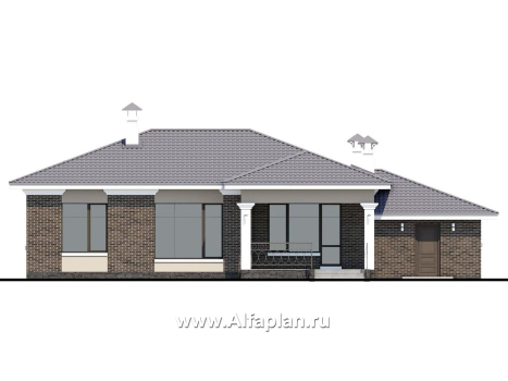 Проекты домов Альфаплан - «Жасмин» - проект одноэтажного дома в классическом стиле, с гаражом - превью фасада №4