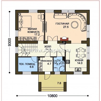 Проект двухэтажного дома, план с гостевой на 1 эт, в стиле эклектика - превью план дома