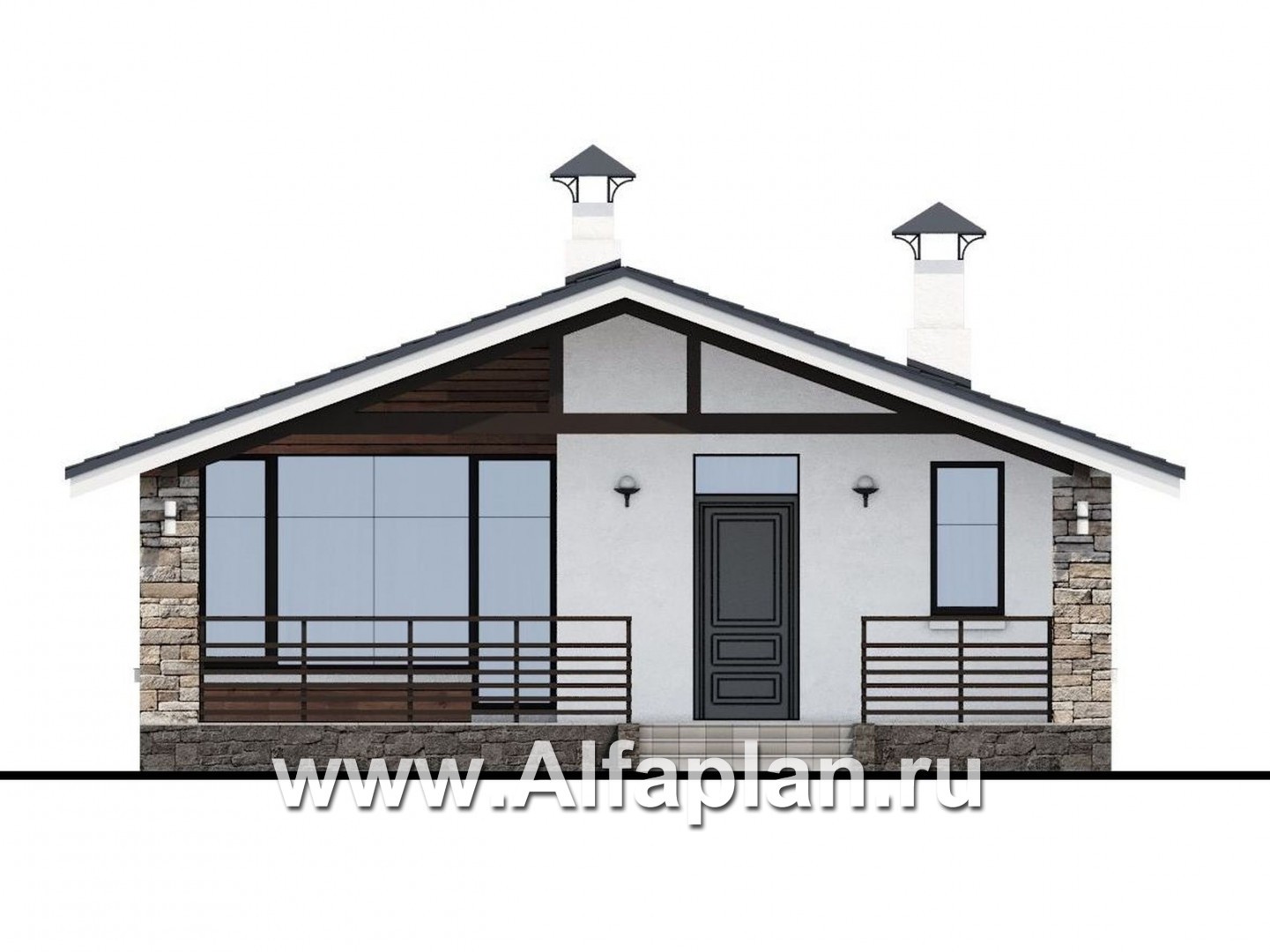 Проекты домов Альфаплан - «Родия» - одноэтажный коттедж с двускатной кровлей - изображение фасада №1