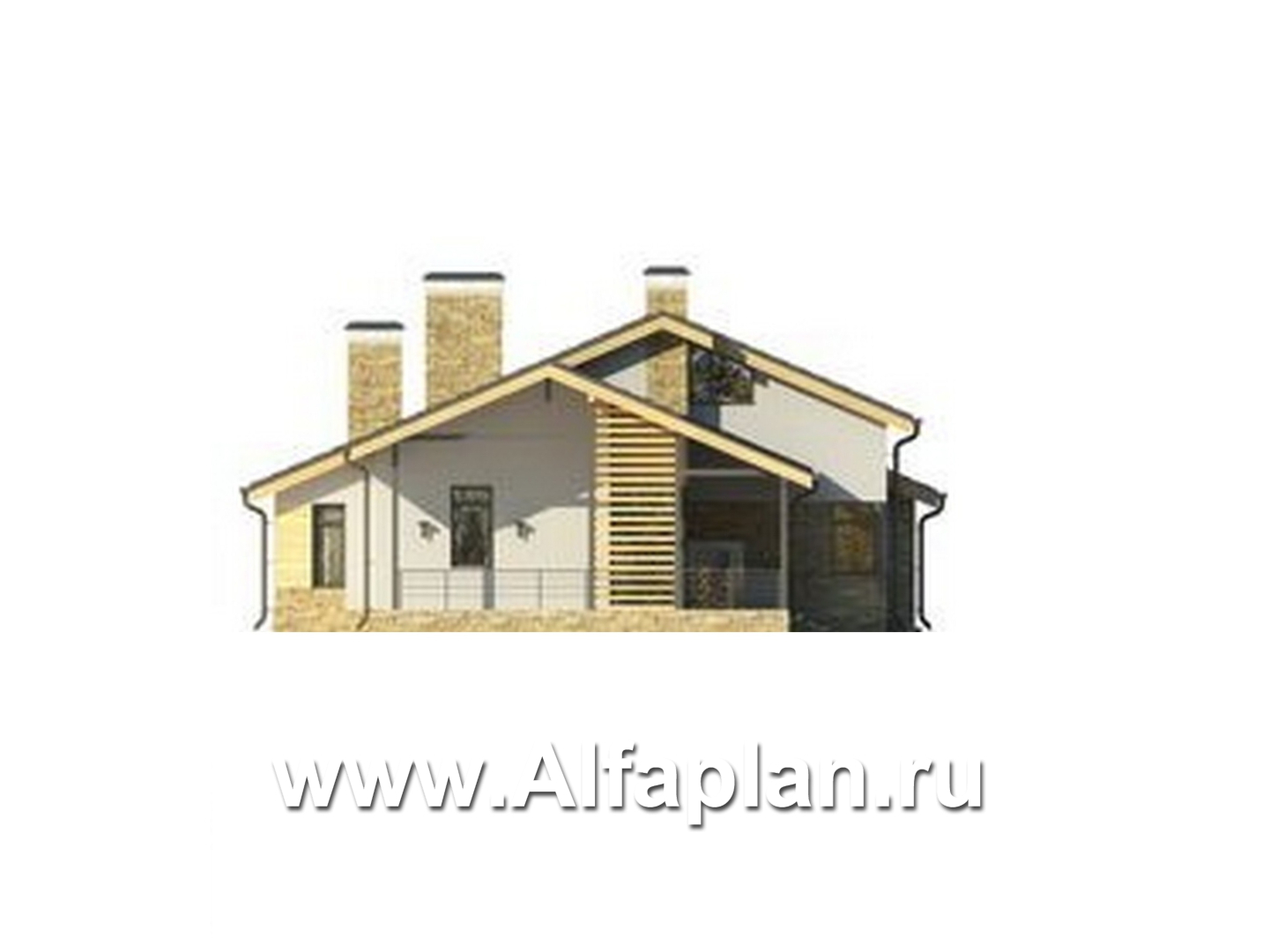 Проект дома с мансардой, 3 спальни на 1эт и сауна, с террасой, второй свет в гостиной, в современном стиле - фасад дома