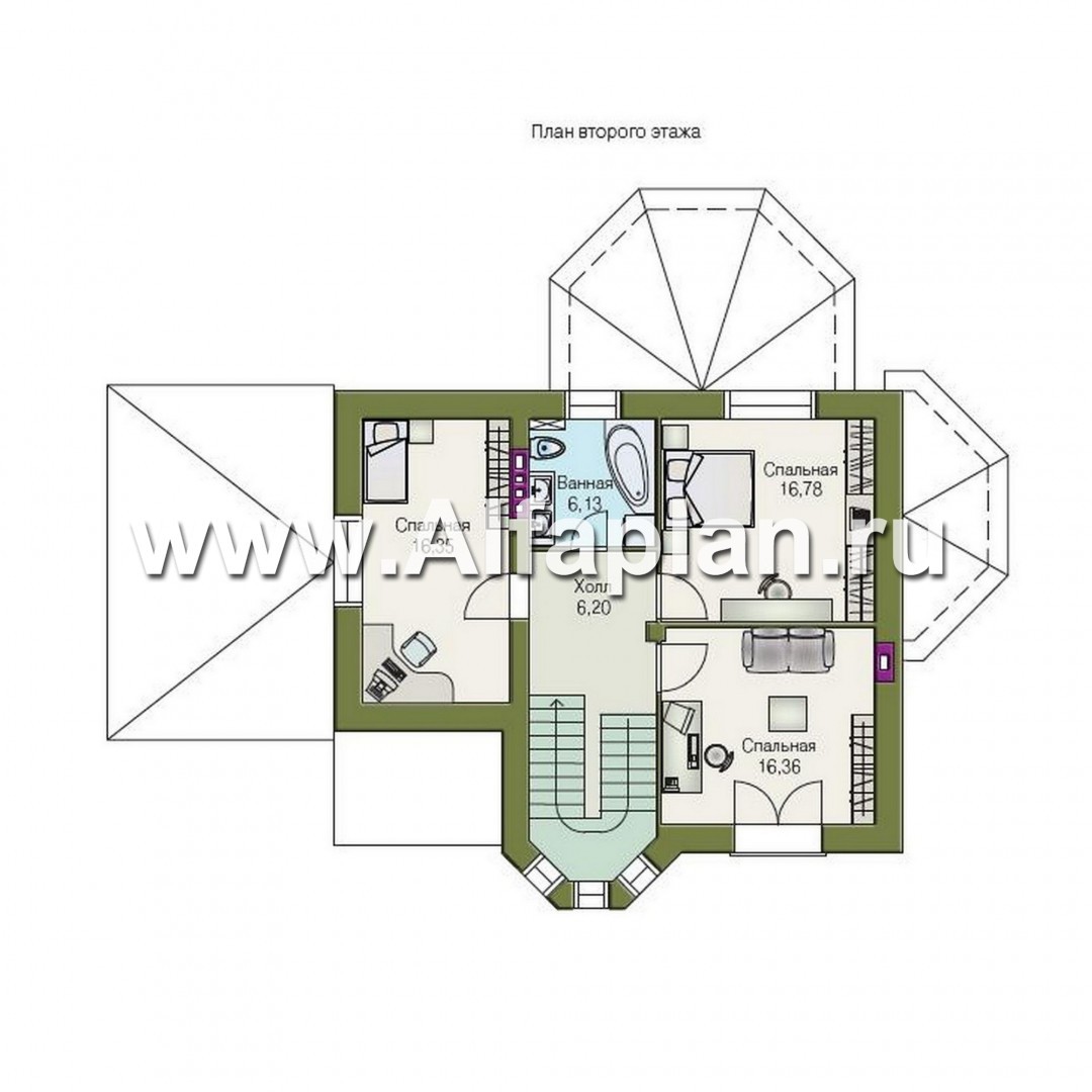 Проекты домов Альфаплан - «Лидер» - рациональный проект дома с навесом для машины - изображение плана проекта №2