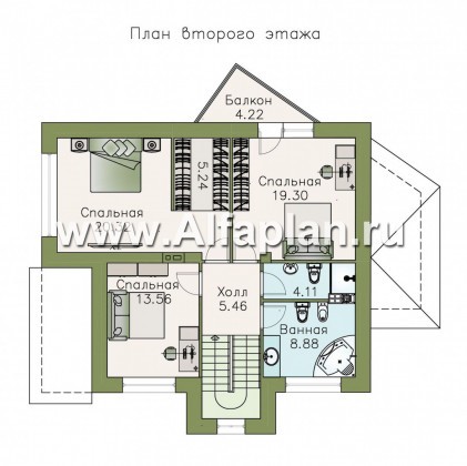 «Эликсир» - проект двухэтажного дома, с кухней в эркере, с террасой, в современном стиле - превью план дома